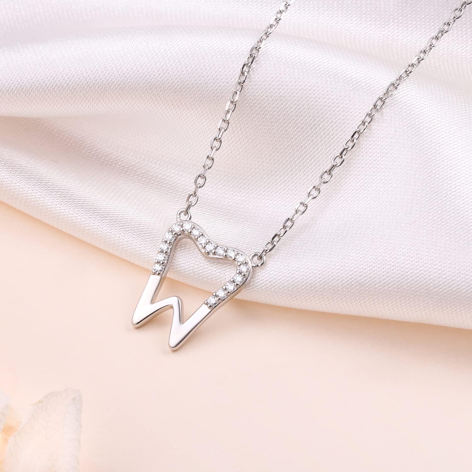 Yearace Tooth Jewelry Set 925 Sterling Silver Dainty Tooth Stud Earrings and Necklace Dental Jewelry Gifts for Women