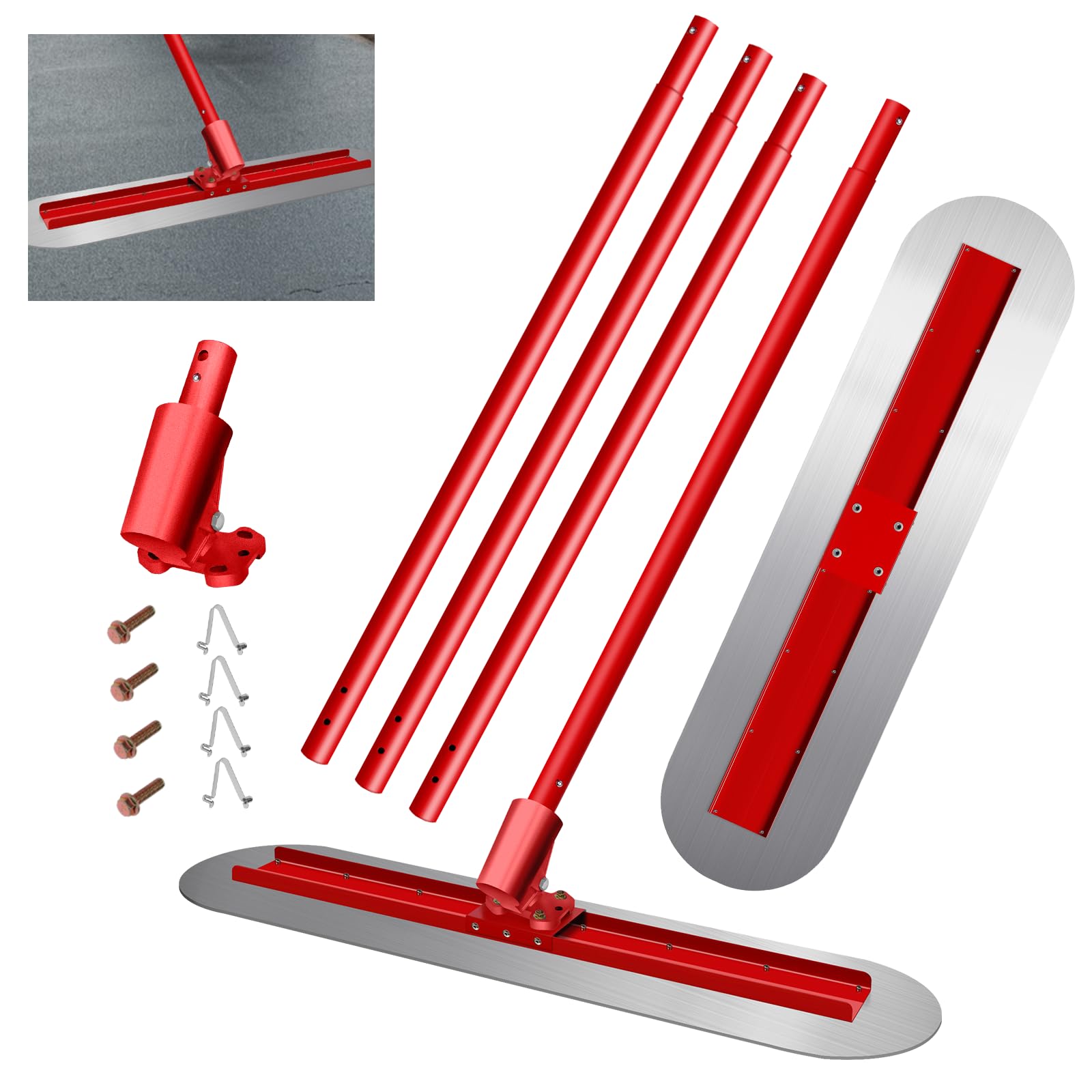 Float Concrete Tools Kit 48''x12'', Concrete Trowel with 4 Handles, Durable Concrete Finishing Tools Kit, Ideal for Smooth Finishing and Leveling (48'