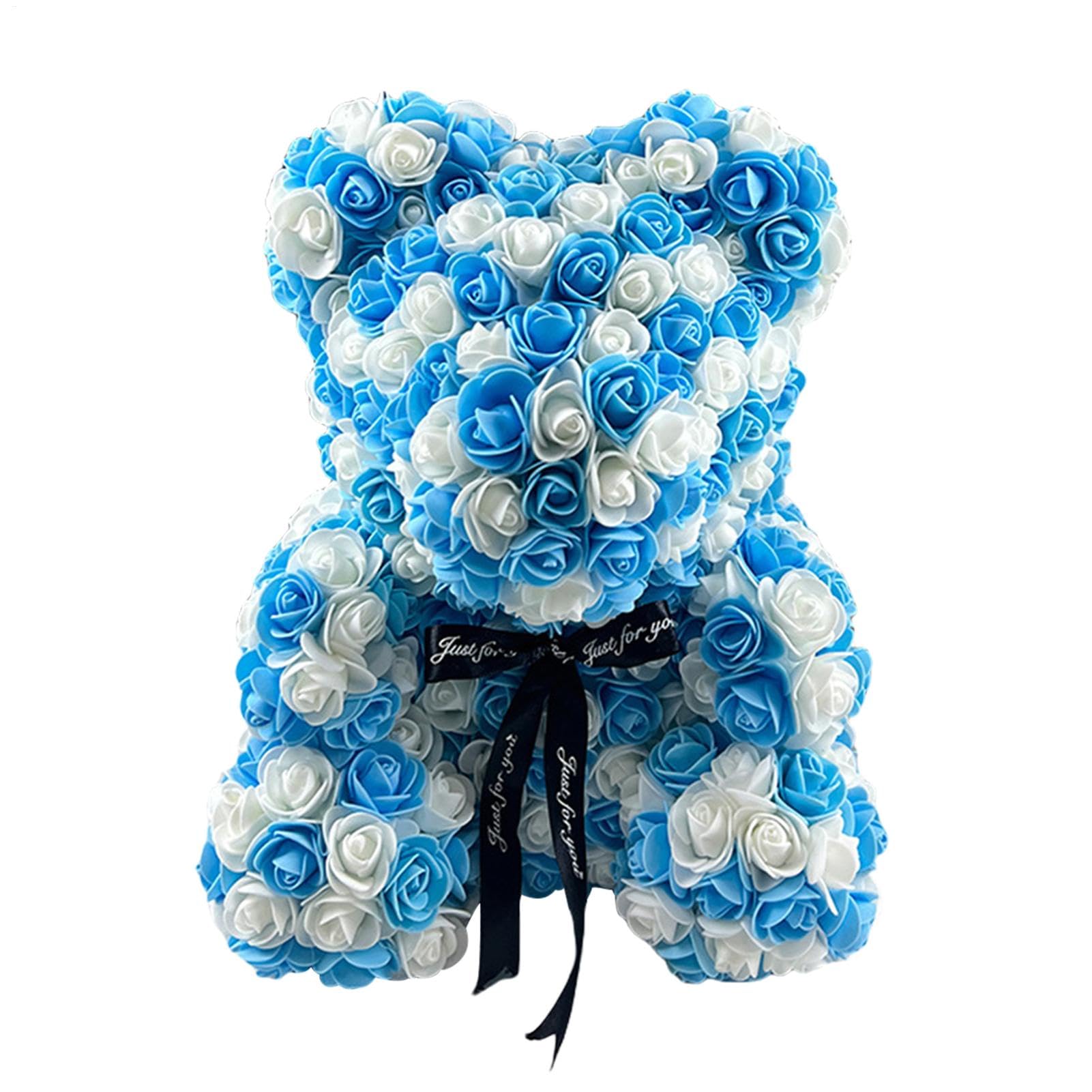 Ours en rose éternelle rouge 25 cm fait main pour femme et Noël
