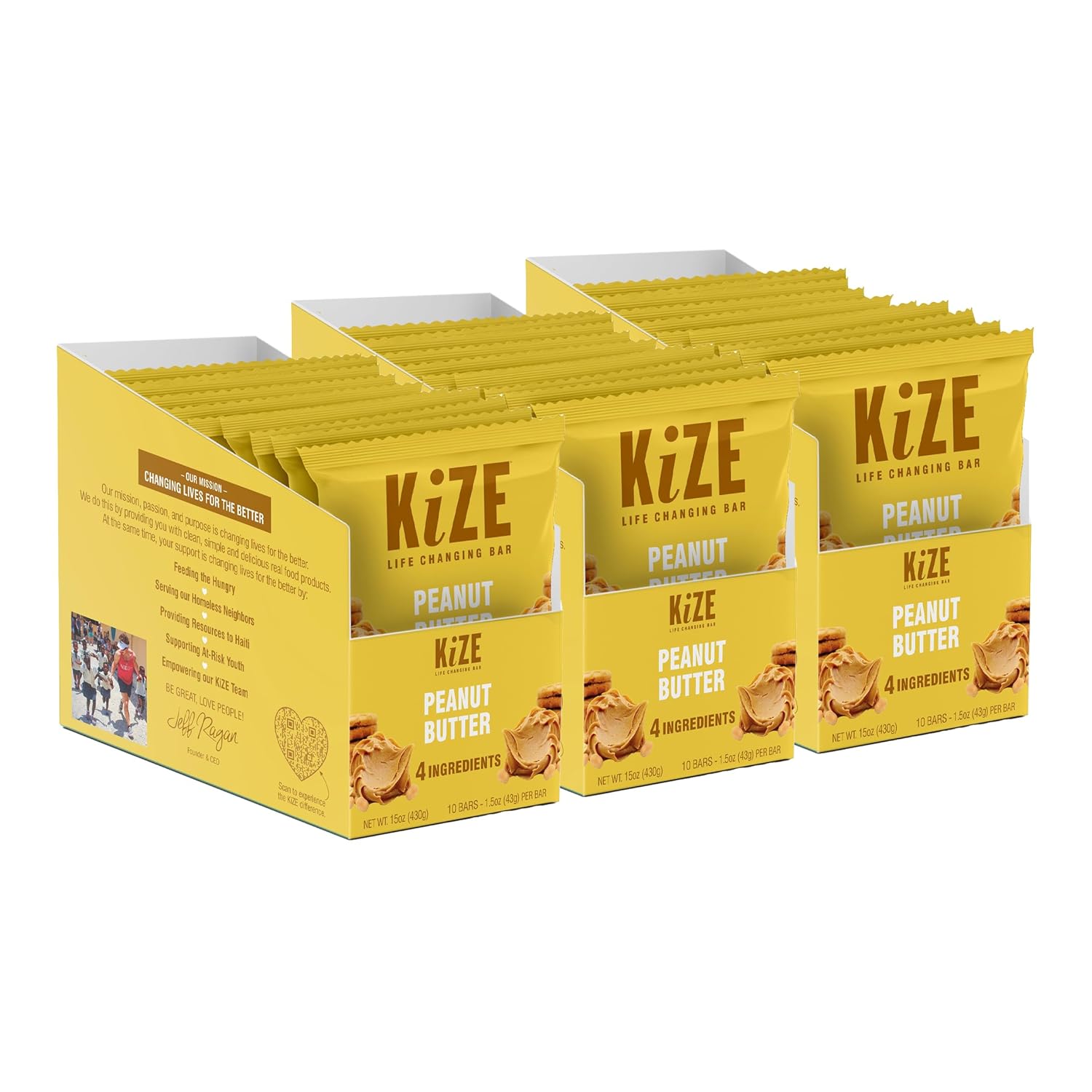 KiZE Energy Bars - Peanut Butter - 30-Count - Gluten Free, Non-GMO, and High Protein Meal Replacement Energy Bars, Clean and Simple Food Ingredients - 10g High Protein Snacks (30 Count)