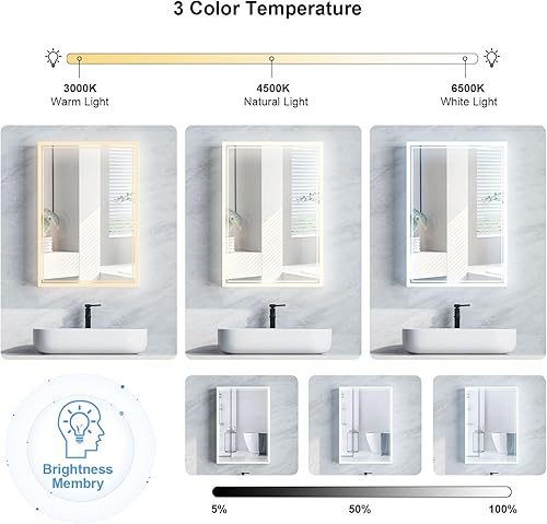 Miniatura 3 de Botiquín negro con luces, botiquín iluminado con espejo, espejo de botiquín LED, moderno botiquín montado en la pared, botiquines con espejo para