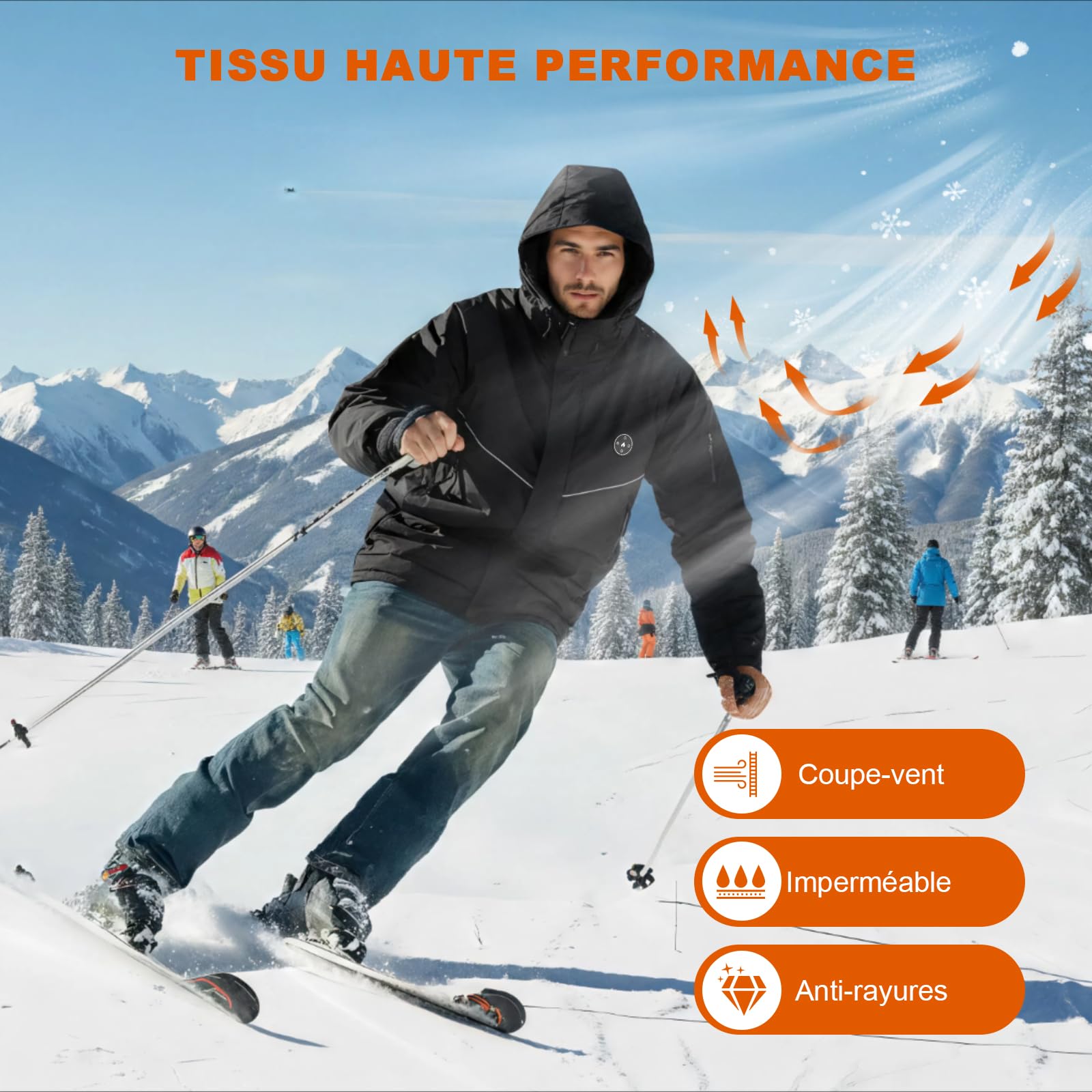 Veste Chauffante Homme avec Doublure Polaire, Blouson Chauffant avec Batterie 20000mAh 7.4V, 6 Zones de Chauffage & 3 Niveaux de Température, Veste D'hiver Imperméable Coupe-vent pour Ski