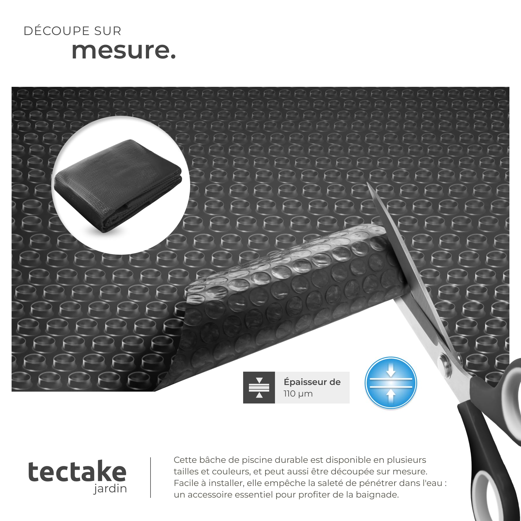 tectake® Bache a Bulle Piscine 1,6 x 2,6 m, Bache Piscine Adaptable à la Taille souhaitée, Bâche de Protection et Chauffage Solaire rectangulaire Piscines, Spa, Bassin, Faible évaporation de l'eau