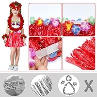 Vista 4 de Fighting to Achieve Conjunto de disfraz de falda de hierba roja hawaiana de 11.8 in para niñas