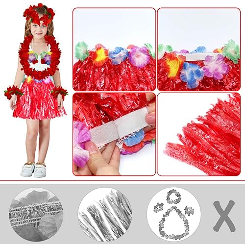 Miniatura 4 de Fighting to Achieve Conjunto de disfraz de falda de hierba roja hawaiana de 11.8 in para niñas