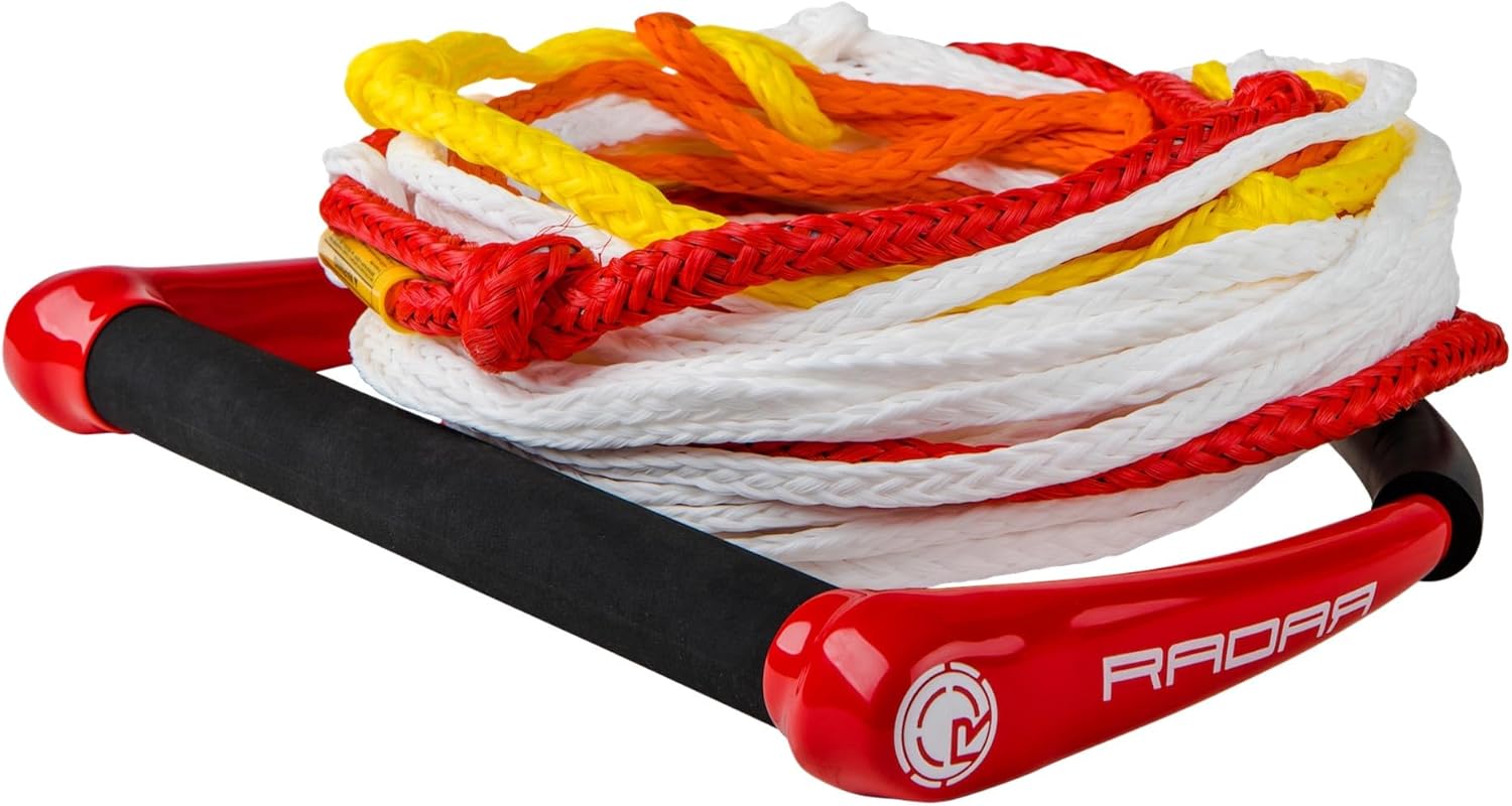 RADAR Sure Grip Water Ski Handle with Rope - 13 Inch Handle with Multi-Section Mainline, Adjustable Length System, TPR Grip