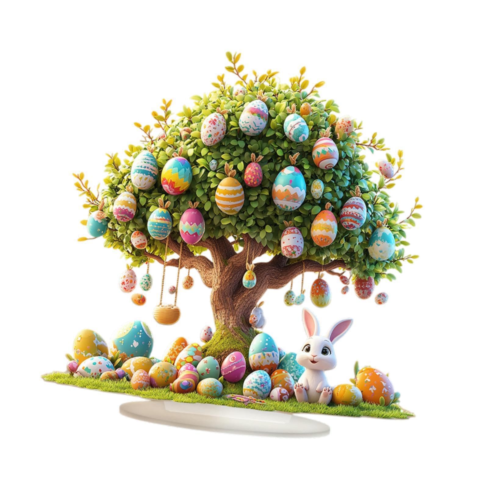KIXZSAZ Charming 2D Acrylic Decorative Sign And Easter Eggs Desktop Ornament Captivating Rabbits Pattern For Parties 2D Acrylic Decorative Sign Tabletop Centerpiece