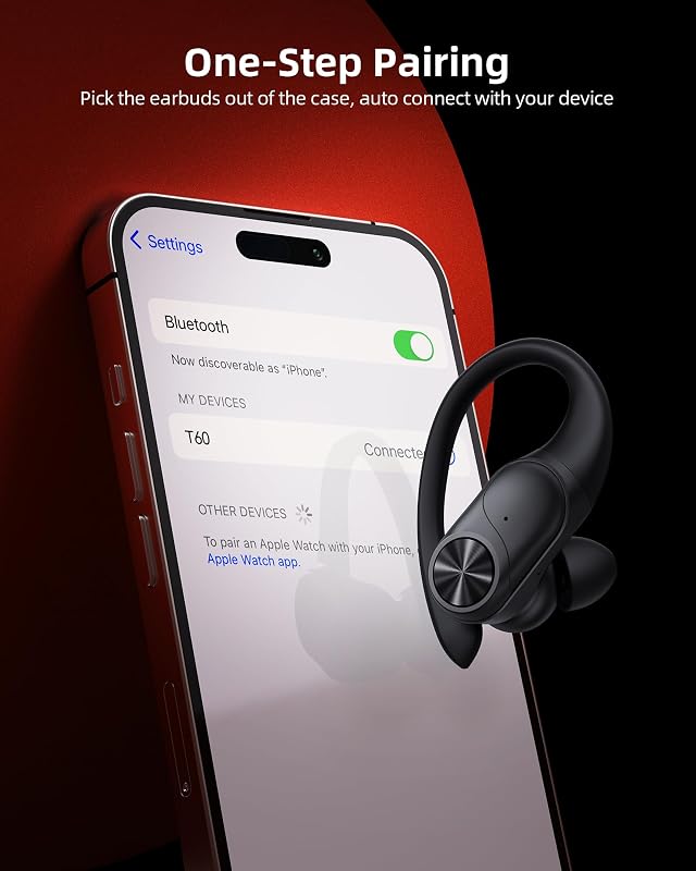 PocBuds Bluetooth Headphones Wireless Earbuds 80hrs Playtime Wireless Charging Case Digital Display Sports Ear Buds with Earhook Deep Bass IPX7 Waterproof Over-Ear Earphones for TV Phone Laptop Black image 4