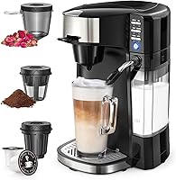 Vista 1 de Cafetera 6 en 1 con espumador automático de leche café té café con leche y capuchino compatible con cápsulas y café molido cafetera compacta