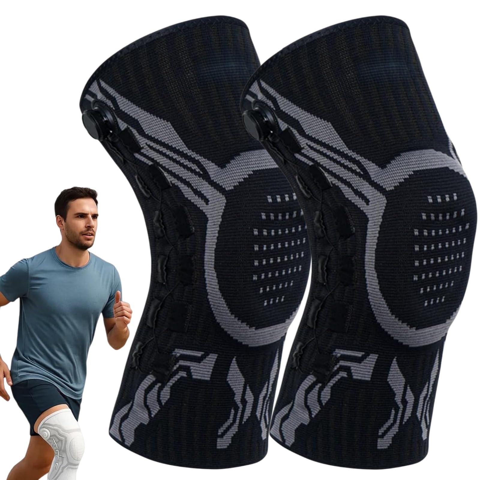 VILAO Kniebandage mit Drehverschluss, Patellarschutz, 3D-Kompression & Rutschfest für Alltag, Arbeit, Laufen und Fitness-Sportarten (2 Schwarz,XXL)