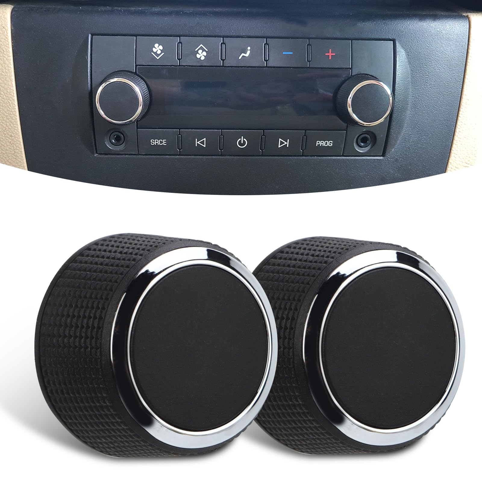 UGSHY 2 PCS Car Radio Audio Control Knobs, Dial Tuner, Volume Knob Replacements, Plastic Plug-in Buttons, Vehicle Repair Kits, Compatible with Cadillac Chevrolet GMC (Black)