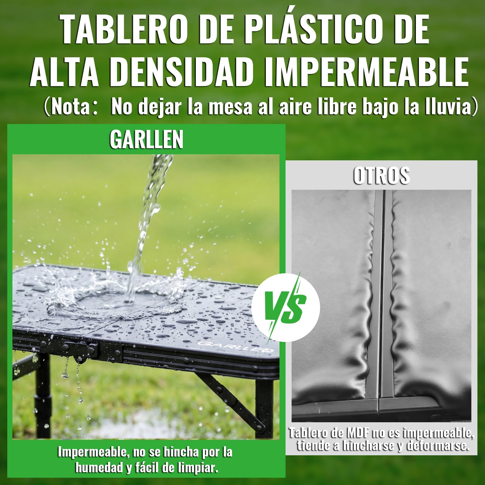 GARLLEN Mesa Plegable de Camping, ABS y Aleación de Aluminio, 58x40 cm, 3 Alturas Ajustables, Ligera y Compacta, para Barbacoa, Picnic y Trabajo