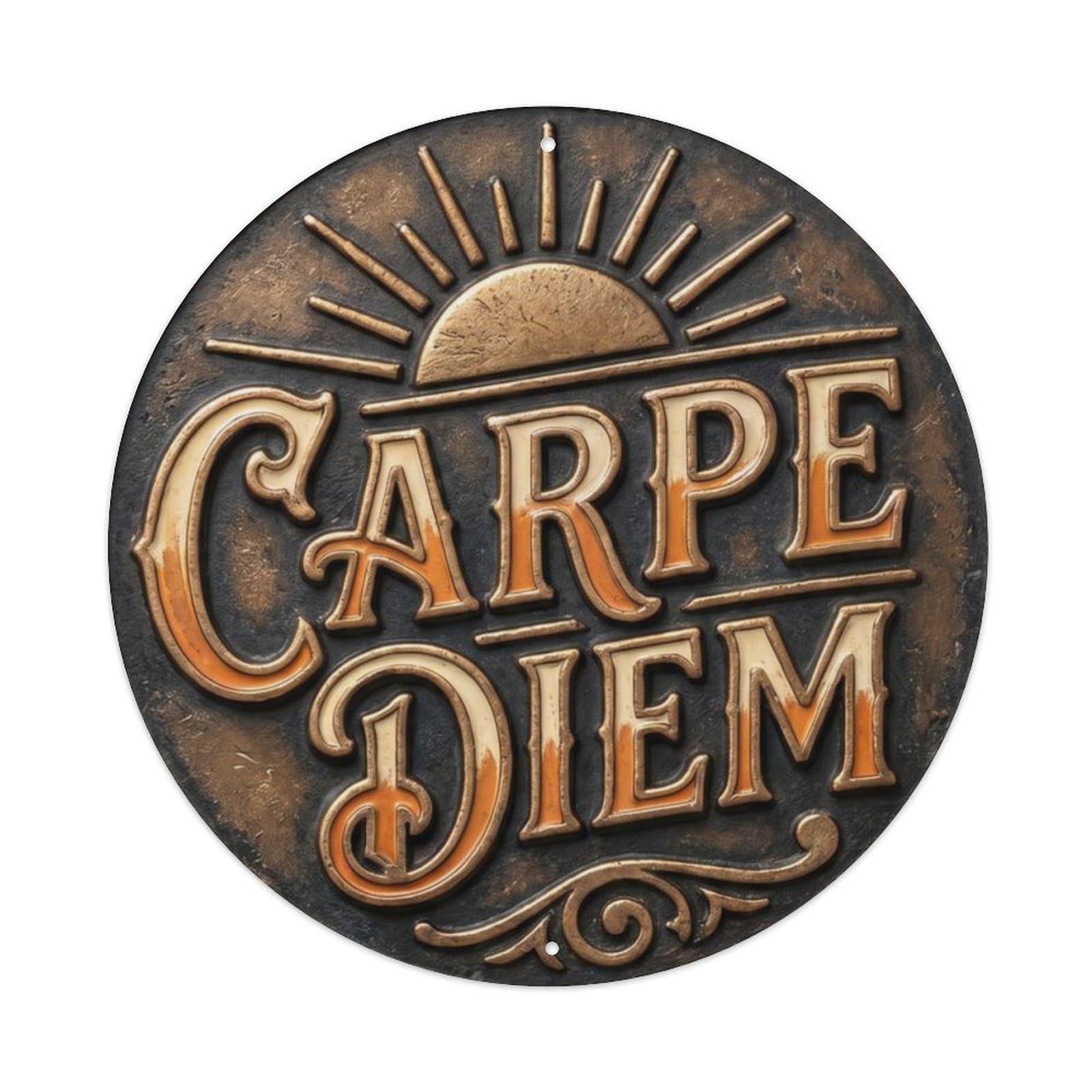 Fqcyn Style Carpe Diem Vintage Garage Ornament Retro Slogans Metal Tin Sign Plaque Wall Decor For Cafe, Club Bar, Office, Home Garden Round Metal Poster 8X8inch