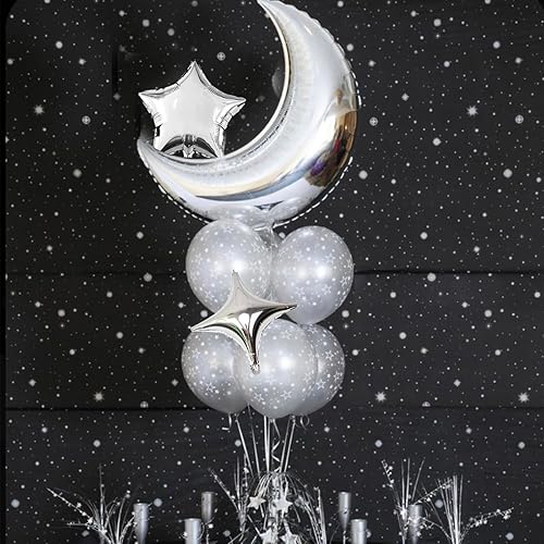 Miniatura 7 de Juego de 50 globos de aluminio de estrella plateada de 10 pulgadas con 60 puntos de pegamento para globos y 5 popotes para cumpleaños, baby shower,