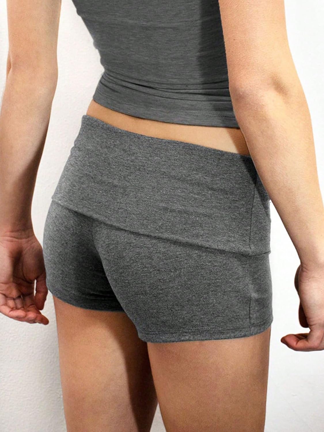 Womens Fold Over Shorts Elastic Waist Y2k Striped Shorts Skinny Pajamas Mini Sleepwear Stretchy Yoga Shorts - Image 2