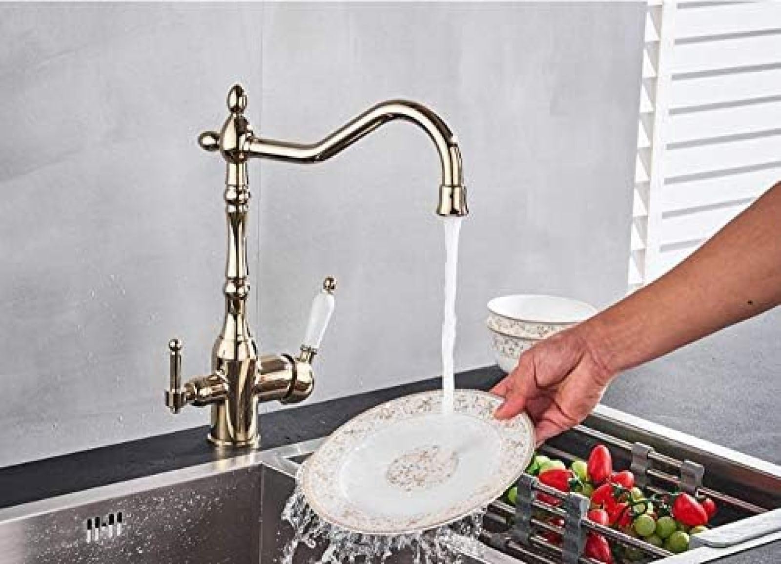Rubinetto da cucina in ottone anticato con filtro per l'acqua, sistema di filtraggio dell'acqua per acqua potabile, elegante e funzionale