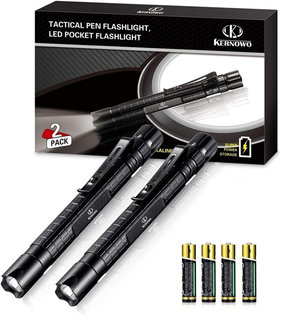 Flashlight Led Pen Pocket Light - [2 PACK] K KERNOWO Small EDC Tactical Penlight Waterproof with Clip Super Bright 240 High Lumens IPX6 for Camping, Automotive, Inspection (2AAA Batteries Included)