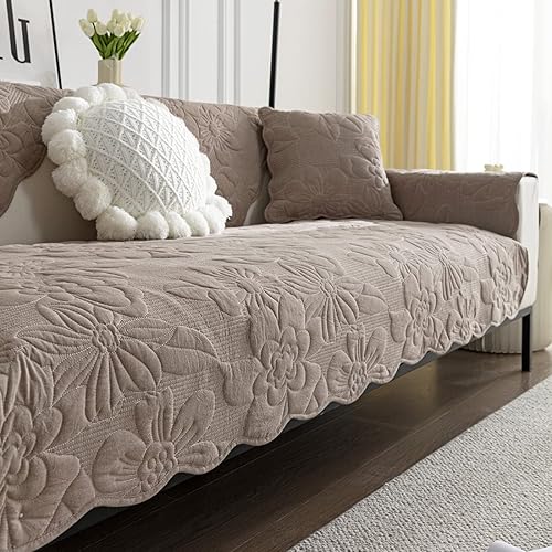 XSlive Funda de sofá con bordado floral vintage, de algodón suave, acolchada, funda para sofá modular, funda antideslizante para sofá, protector de