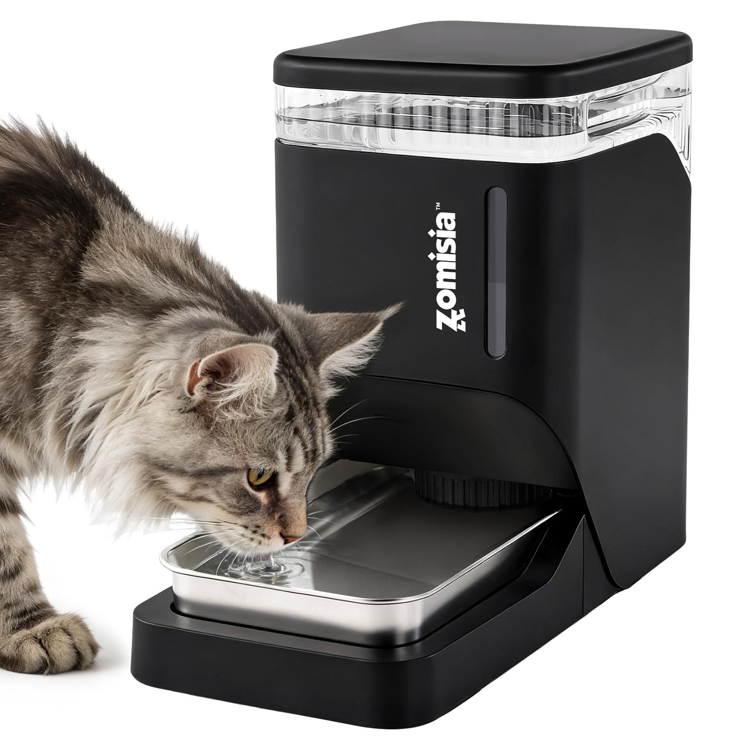 ZOMISIA Dispensador automático de agua para gatos y perros de 6 litros con cuenco de acero inoxidable, cuenco de agua por gravedad para perros y gatos, 1.6 galones, 100% libre de BPA, negro