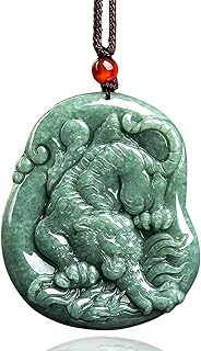 Hand-Carved Tiger Natural Jade Pendant Necklace for Men Women, Zodiac Stone Amulet Jewelry Accessories