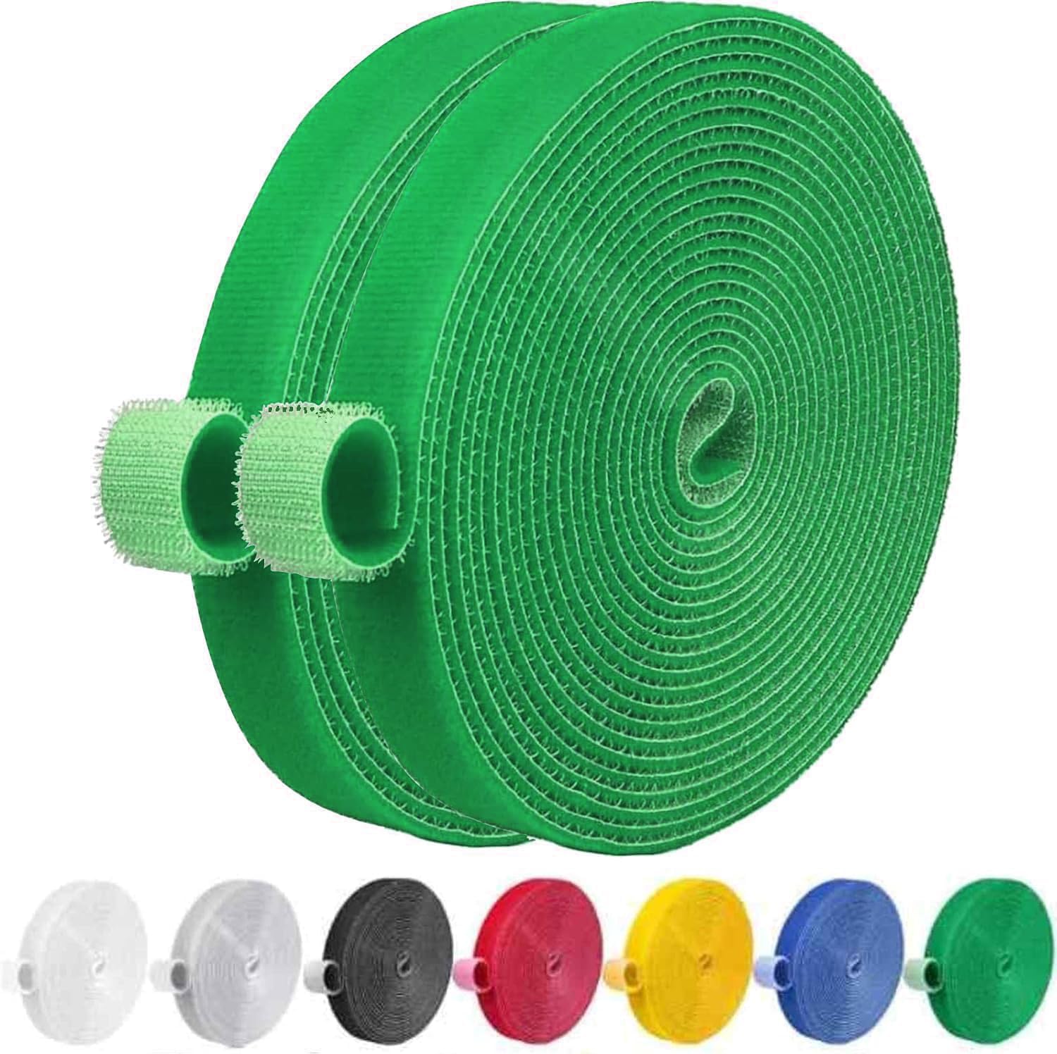 IFNOW 32FT Reusable Fastening Tape Cable Ties Double-Sided Hook-and-Loop Cable Management Tape Strength and Durability 0.4''/Width (2, Green)