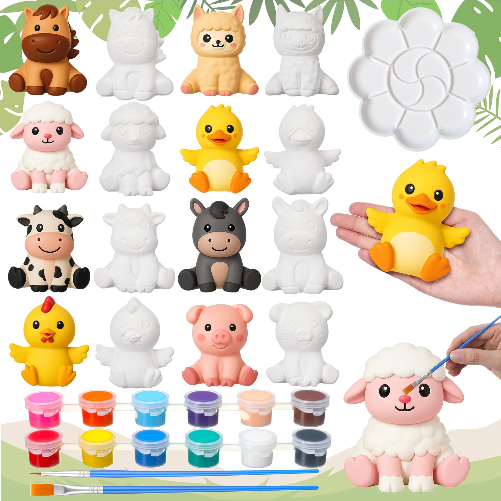 Photo 1 of Reallnaive 8 Pack Farm Animal Ceramics to Paint Ready to Your Own Gnome Statues 3.94" Farm Theme Paintable Figurines DIY Unpainted Animal Plaster Crafts Kit with Brush Palette Paint