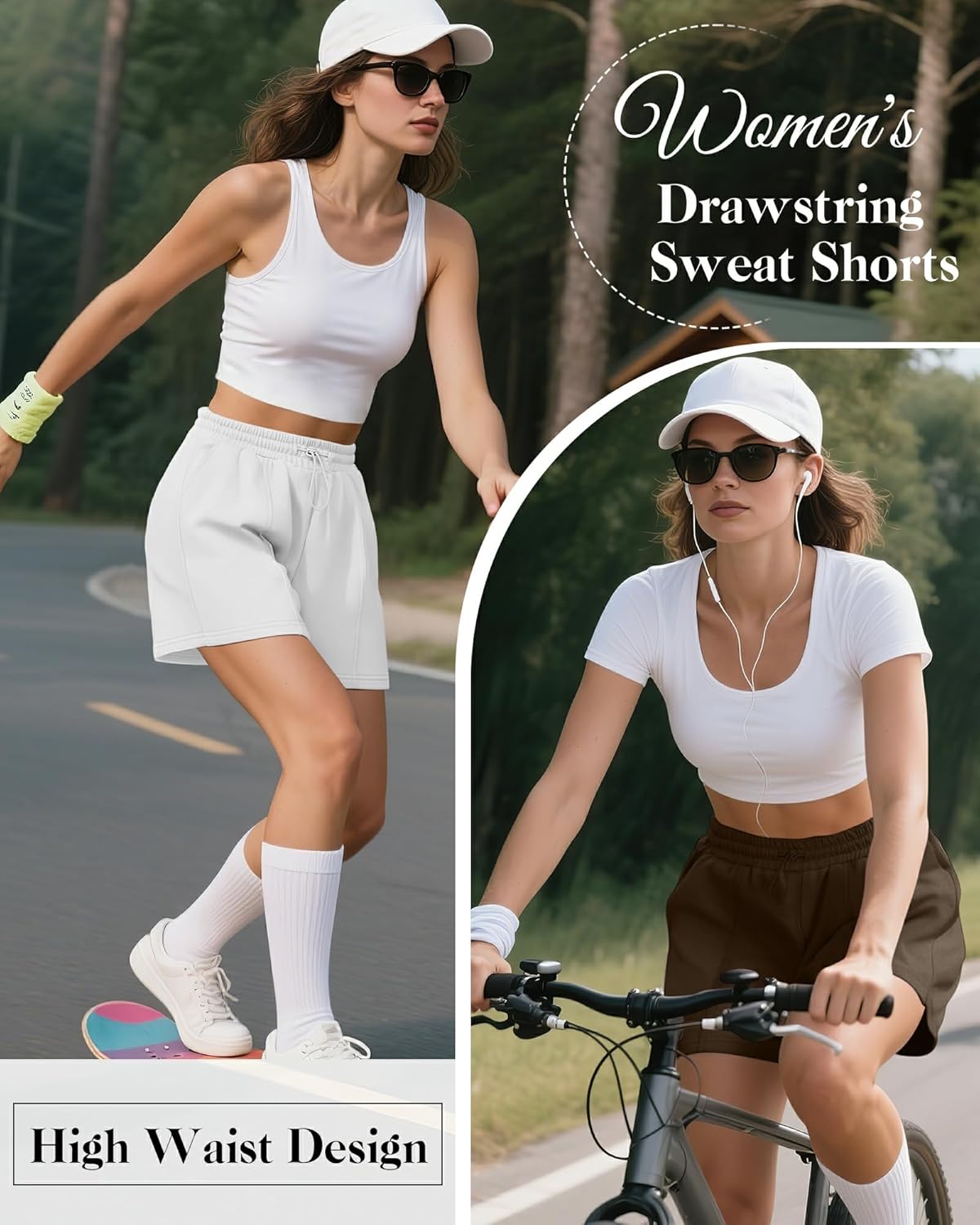 Neer 3 Pack Women's Drawstring Sweat Shorts High Waisted Casual Summer Athletic Elastic Running Shorts with Pockets - Image 4