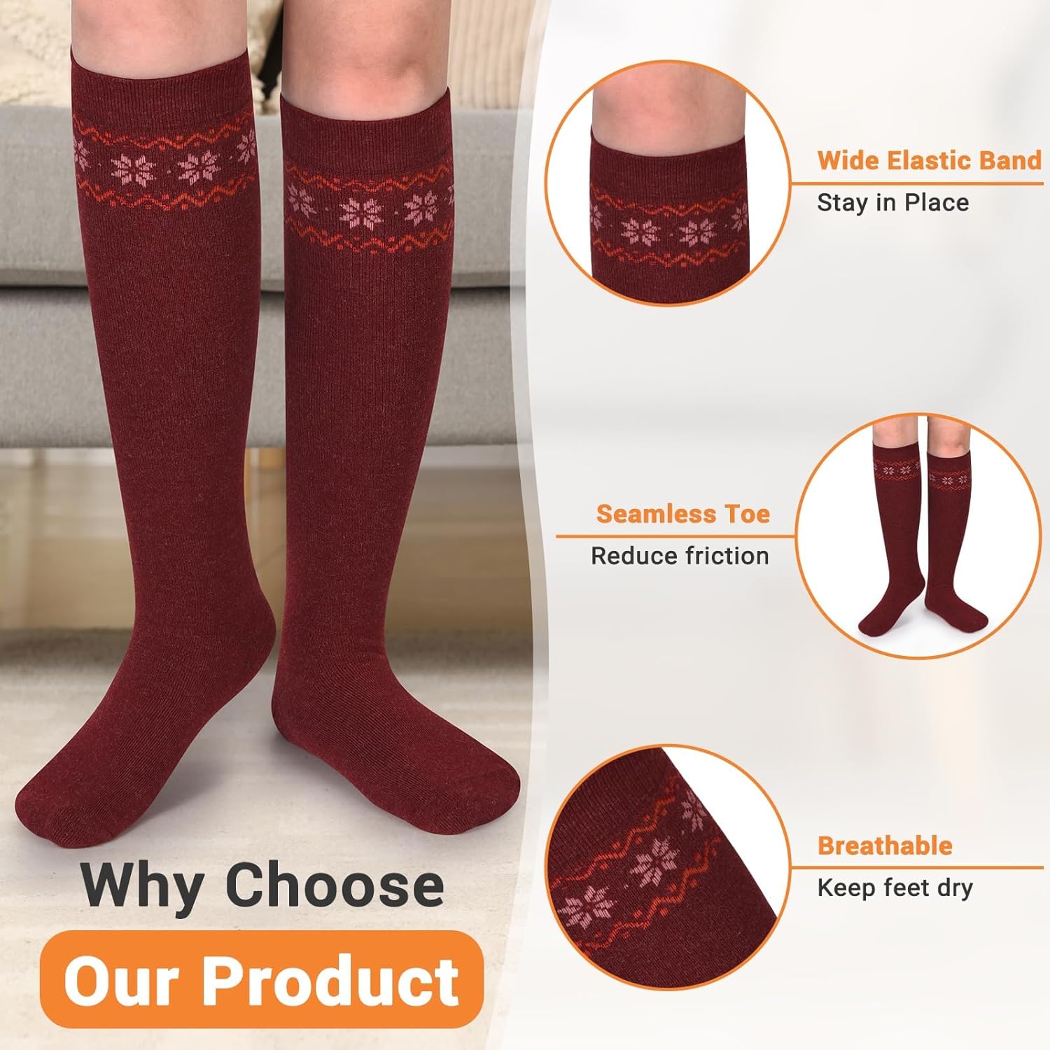 NinetoFiveLife Women's Thermal Knee High Socks Merino Wool Winter Socks for Skiing Snowboarding Hiking Warm Breathable - Image 7