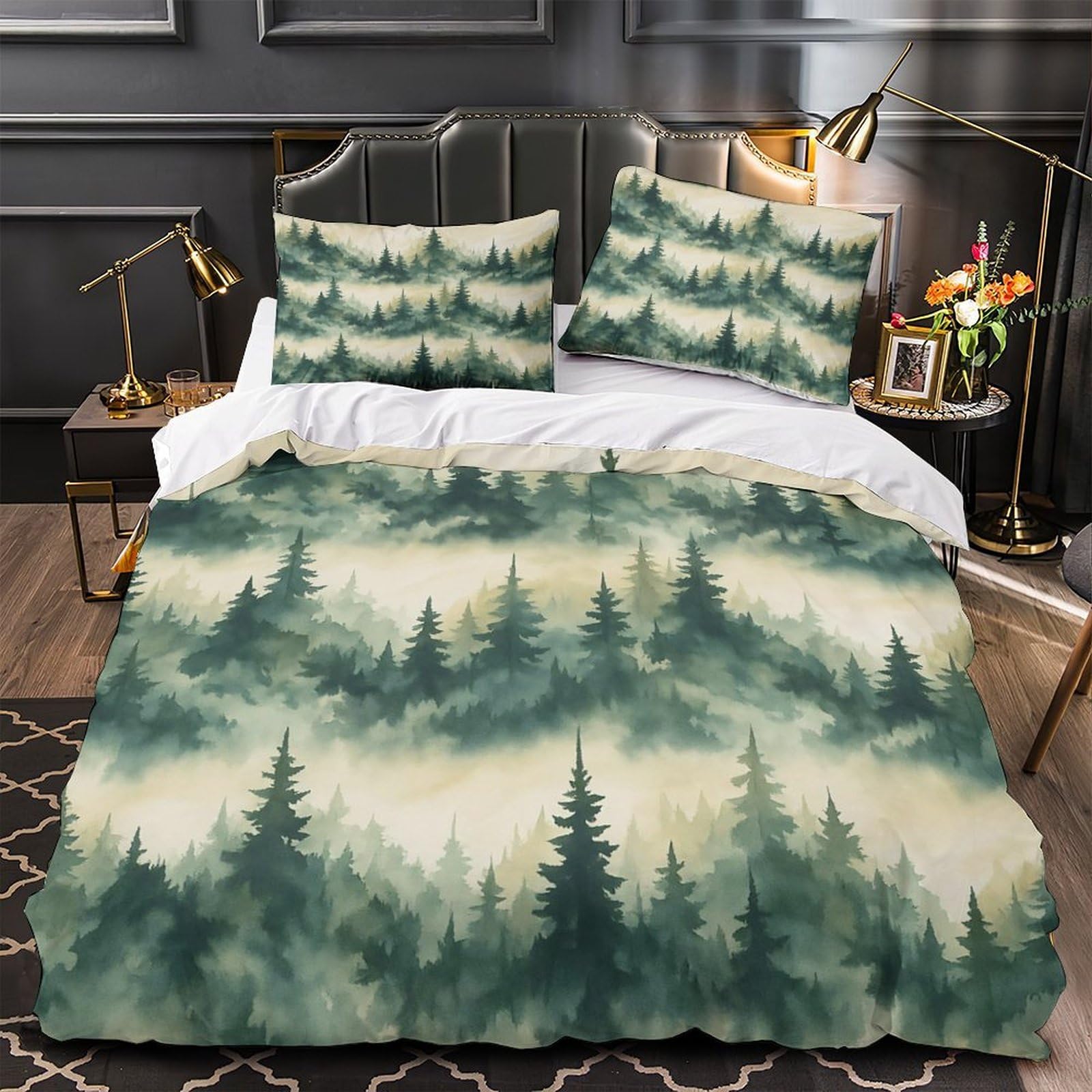 MMDASBVPE Forest Mist Scene Comforter Cover 3D Design Printed All Season 3 Piece Bedding Set Zipper Quilt Cover Ultra Soft Machine Washable for Kids Teens Adults Women Youth Double（200x200cm）