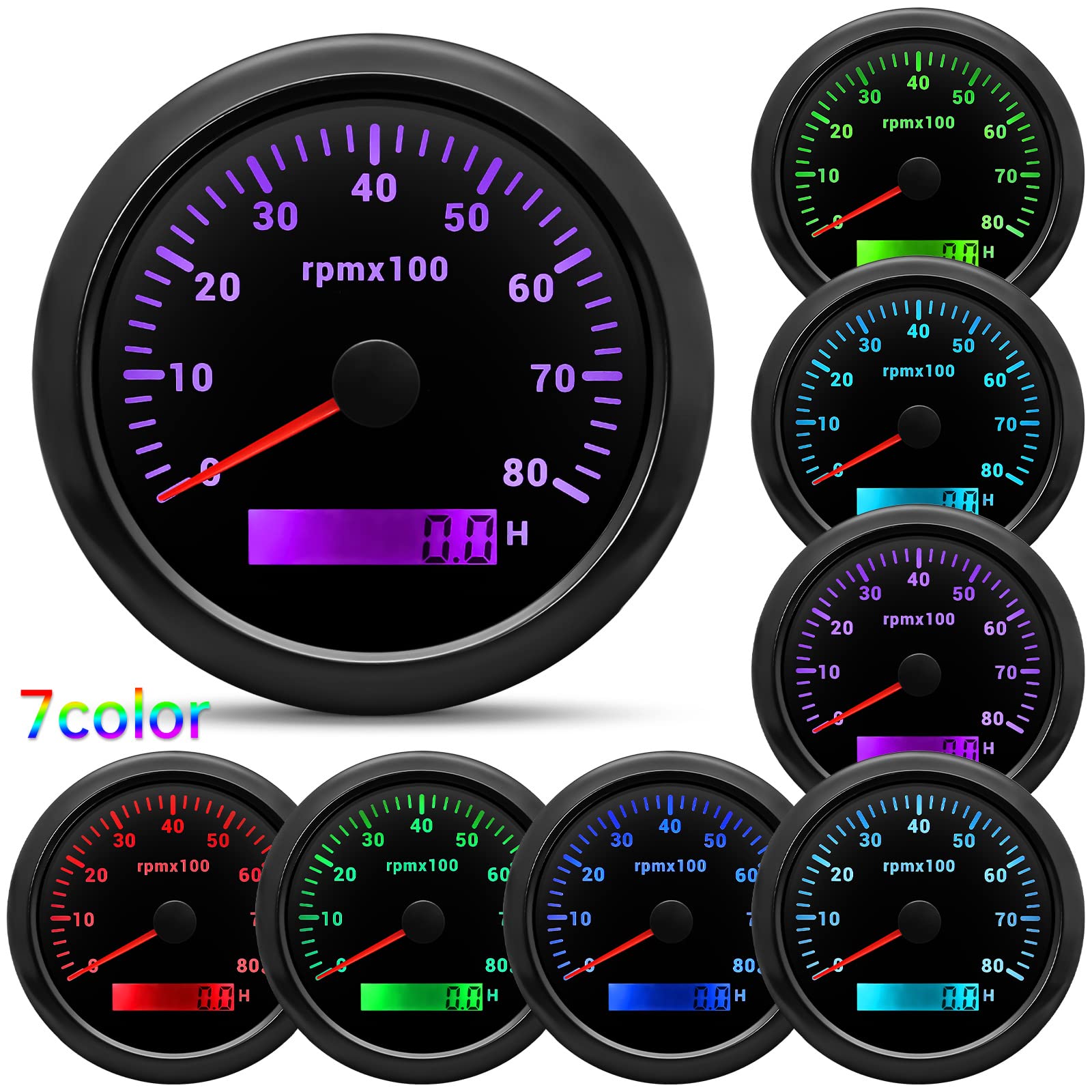 Medidor distancia moto Tacómetro de 85 mm para motor barco, medidor tacómetro digital 0 a 8000, sensor M16 para diésel gasolina 12 V y 24
