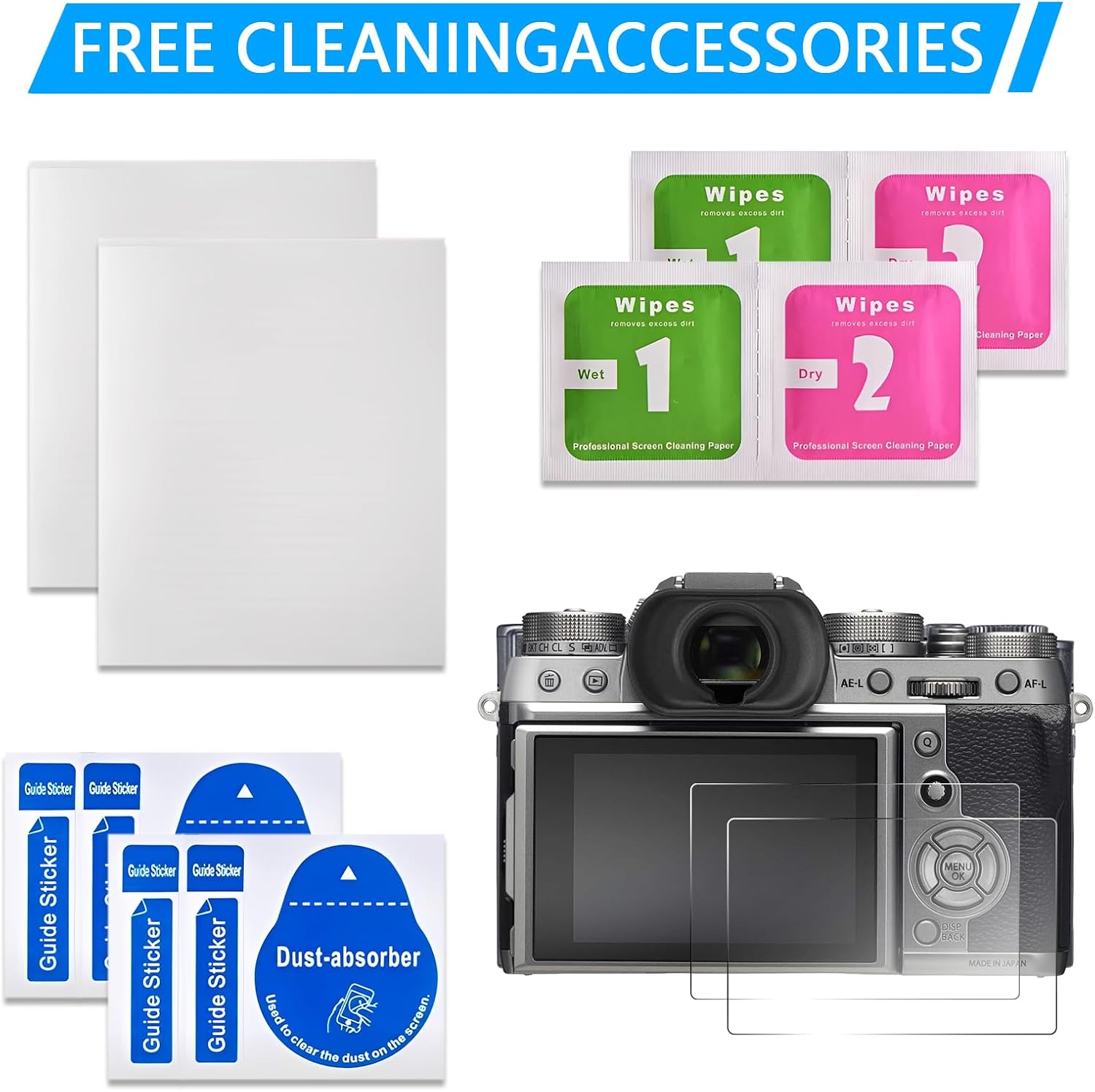 2PCS Screen Protector Compatible with Fujifilm X-T1 X-T2, Tempered Glass Film, Scratch Protection, Easy Installation for Photographers and Travelers