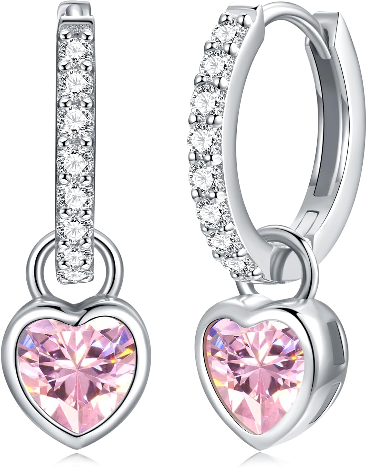 Birthstone Heart Earrings 925 Sterling Silver Huggie Hoop Earrings with Heart CZ Hypoallergenic Jewelry Anniversary Birthday Gifts for Her Women Mom Wife