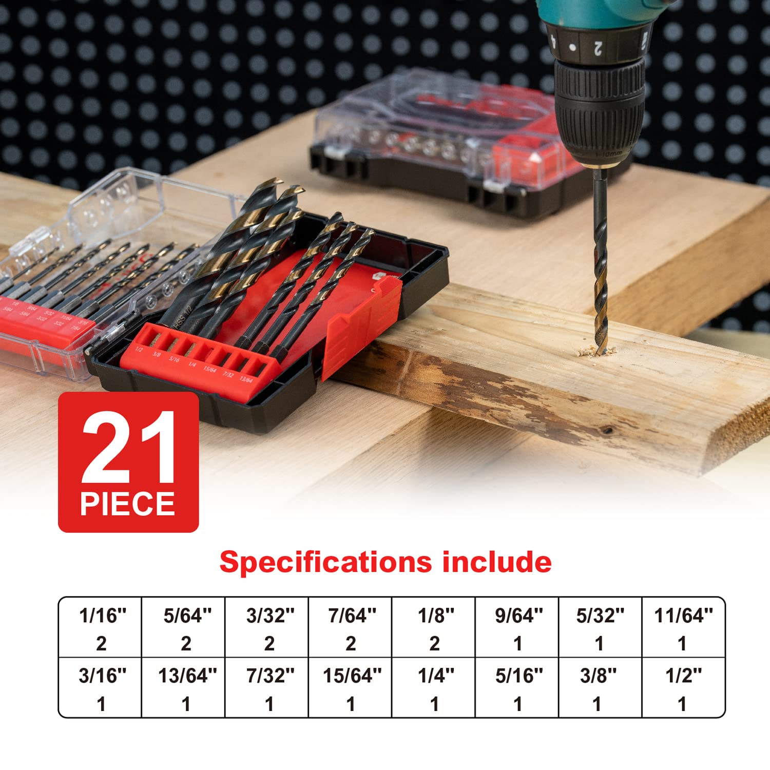 21PCS Impact Hex Drill Bit Set, Black Gold HSS Quick Change Impact Driver Drill Bit Set for Copper, Aluminum, Zinc Alloy, Wood, Plastic 1/16"-1/2"