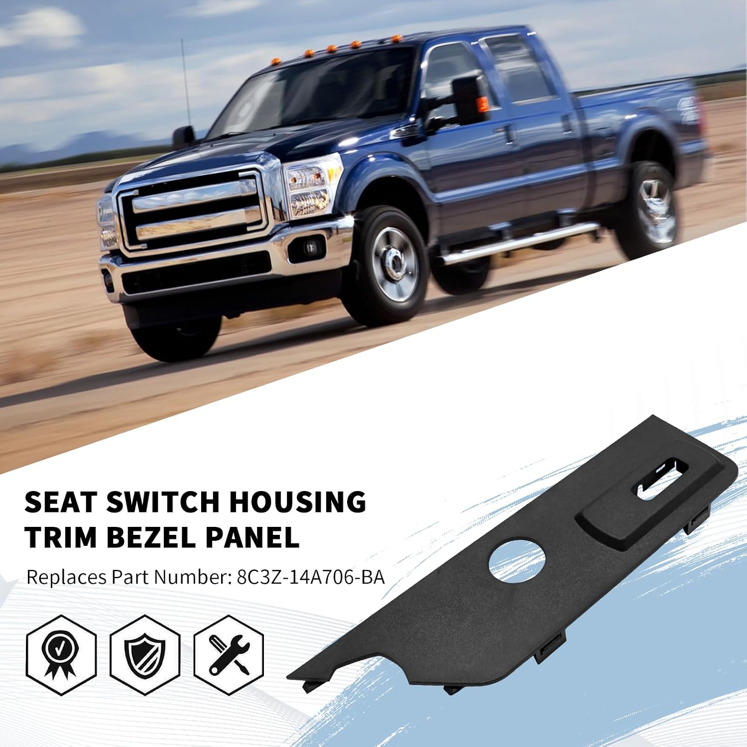 8C3Z-14A706-AA Front Passenger Seat Switch Housing Trim Bezel Panel, Replacement for Ford FSeries 250, 350, 450, 550 Super Duty 2008-2010