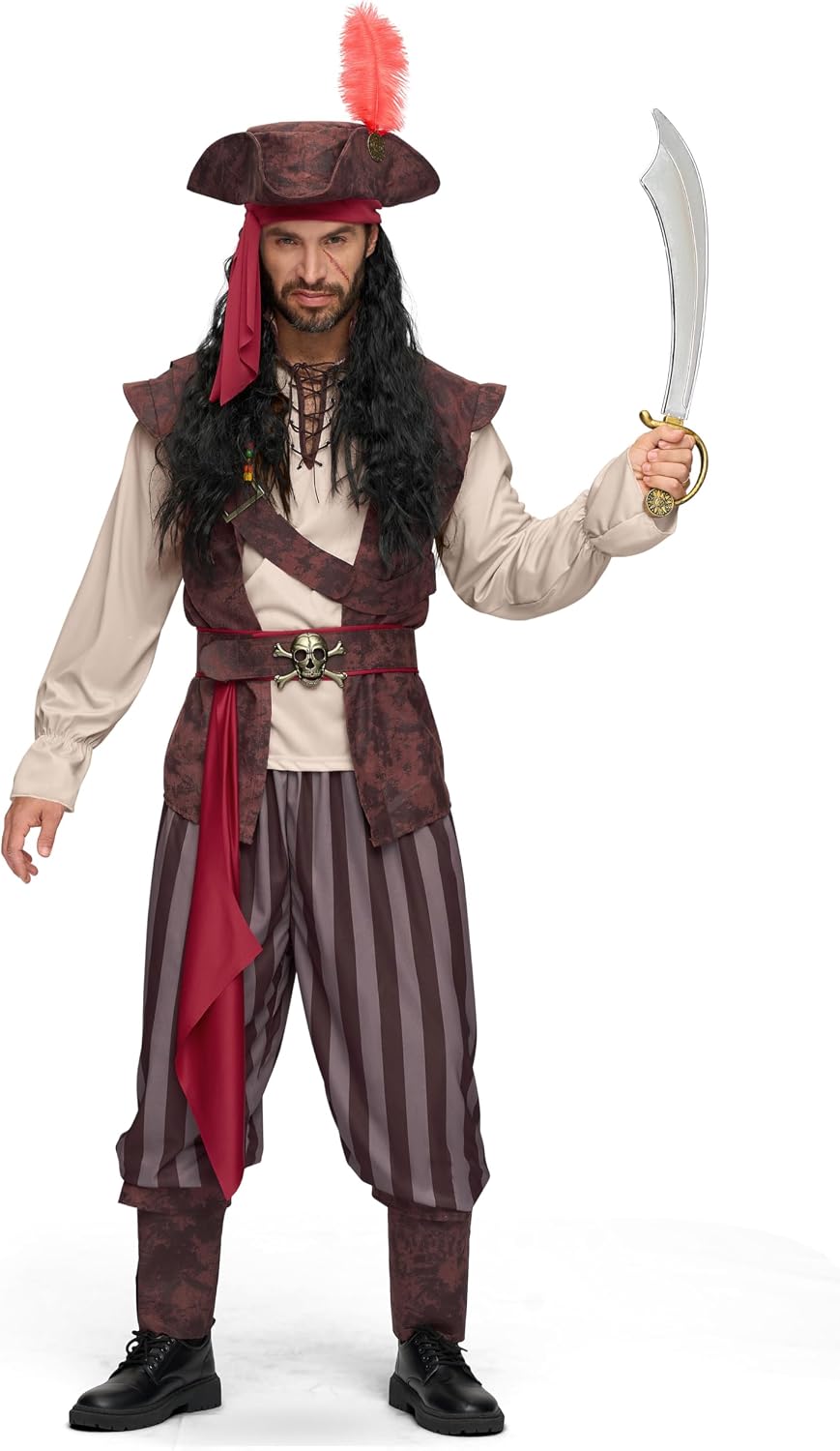 Spooktacular Creations Mens Caribbean Pirate Costume Adult Sea Captain Robber Costume for Halloween