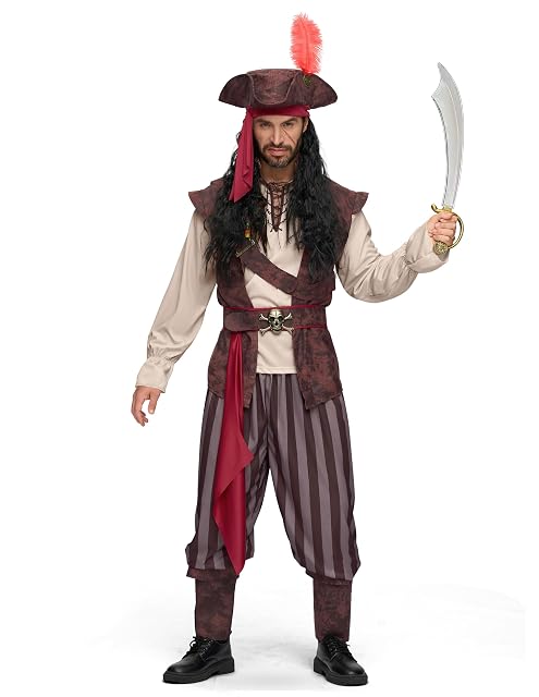 Foto 6 de 8 de Spooktacular Creations Disfraz de pirata caribeño hombre, color caqui, para adulto