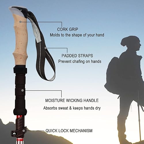 Miniatura 2 de Bastones de senderismo de trekking paquete de 2 bastones plegables plegables de aluminio resistente y ligero ajustable de bloqueo rápido postes