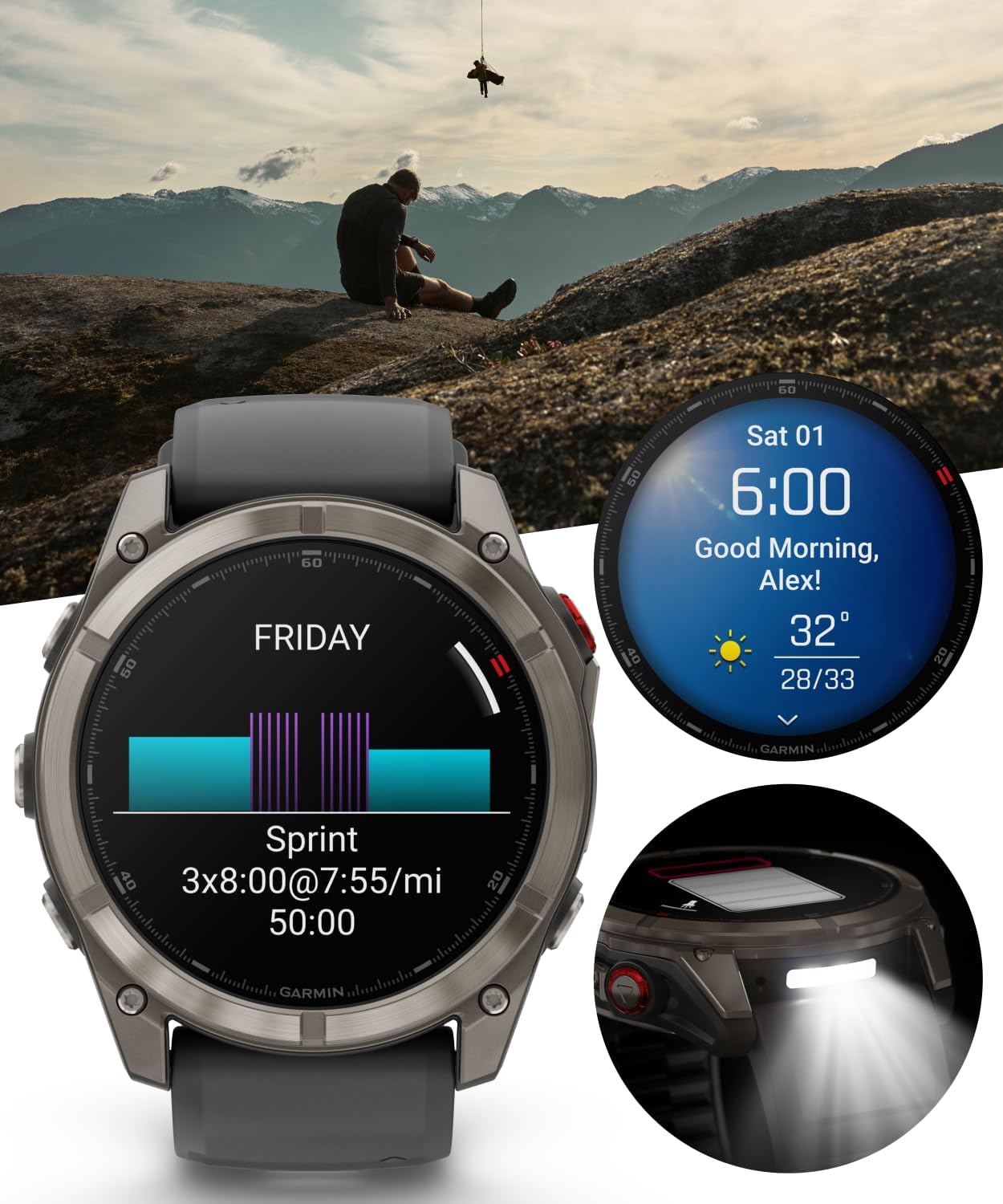 Wearable4U - Garmin Fenix 8 Pro 51mm AMOLED Sapphire Premium Connected Multisport GPS Smartwatch, inReach Technology, Titanium with Graphite Silicone Band w/Black Earbuds Bundle