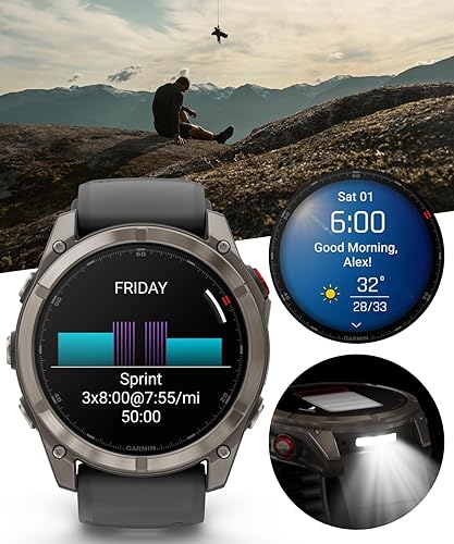 Vista 23 de Wearable4U Garmin Fenix 8 Pro - Reloj inteligente AMOLED con GPS multideporte de 1.772 pulgadas, tecnología inReach, zafiro, gris carbón DLC titanio