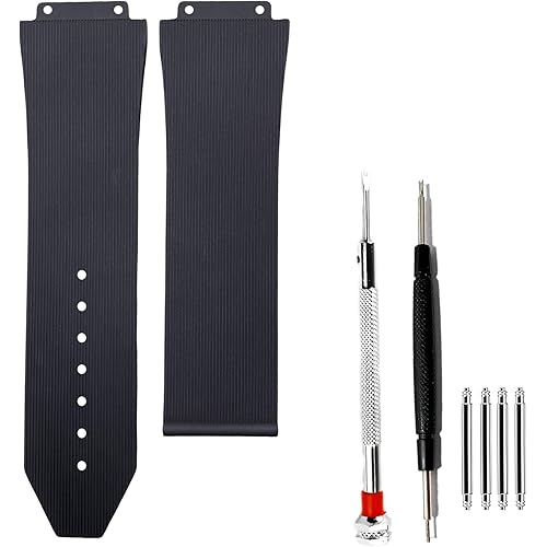 25mm 19mm 22mm Rubber Watch Strap for Hublot Big Bang-Linear Texture Soft Silicon with Replacement Band Tool