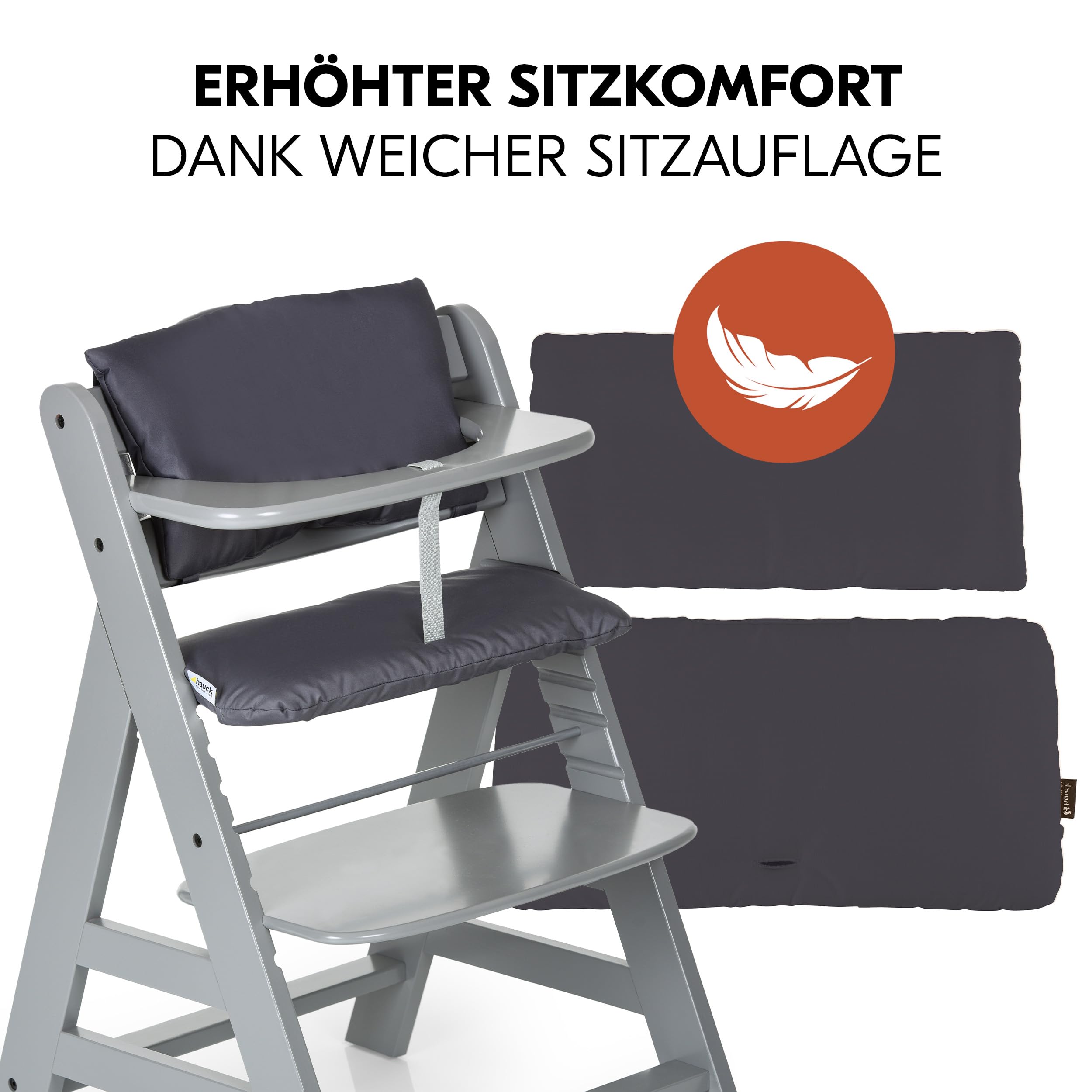 hauck Alpha+ Hochstuhl Newborn Set mit Deluxe Bouncer - Grau | Mitwachsender Holz Kinderhochstuhl ab Geburt bis 90 kg | inkl. Neugeborenenaufsatz & Sitzkissen