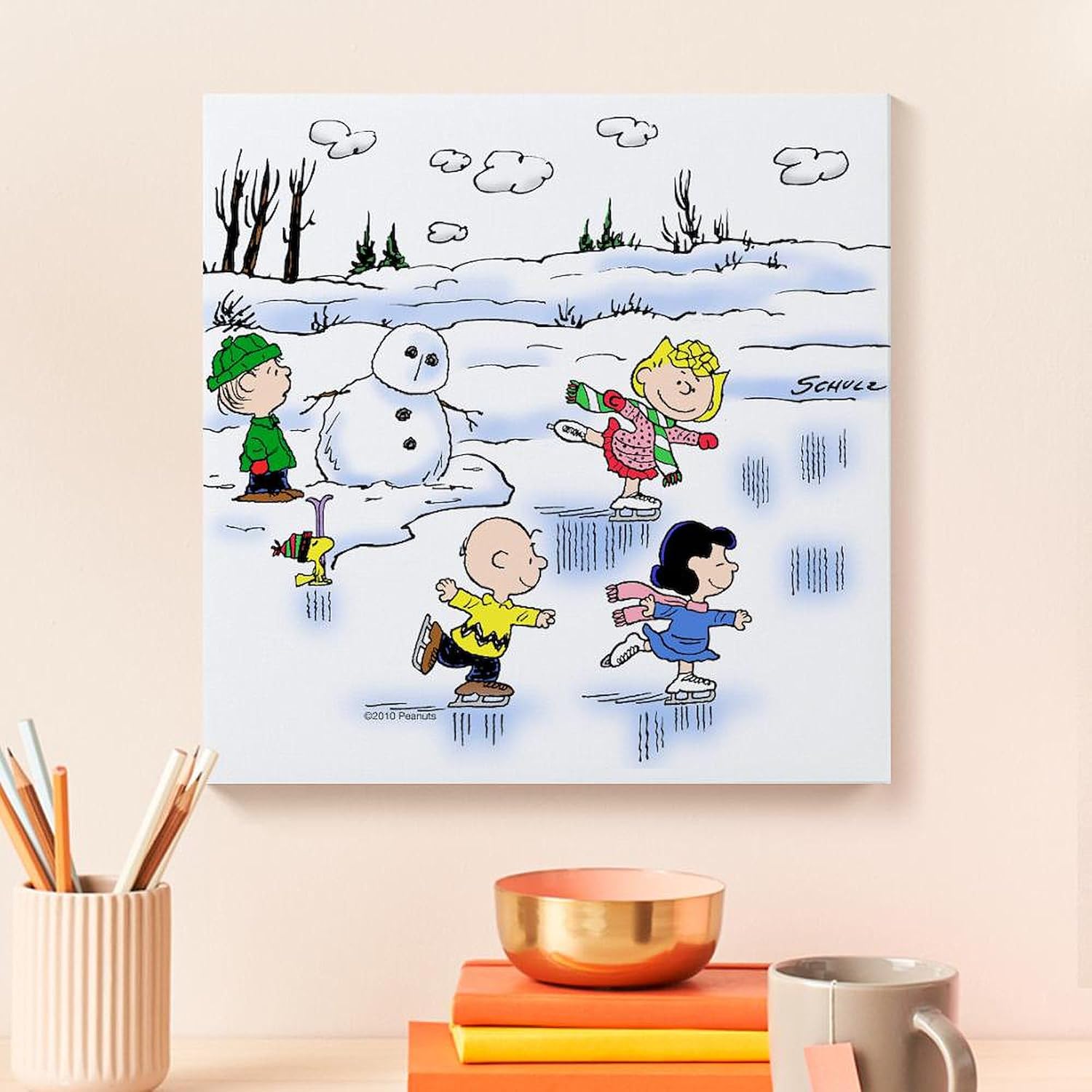 CafePress Peanut Gang Snow Scene 12x12 Canvas Print