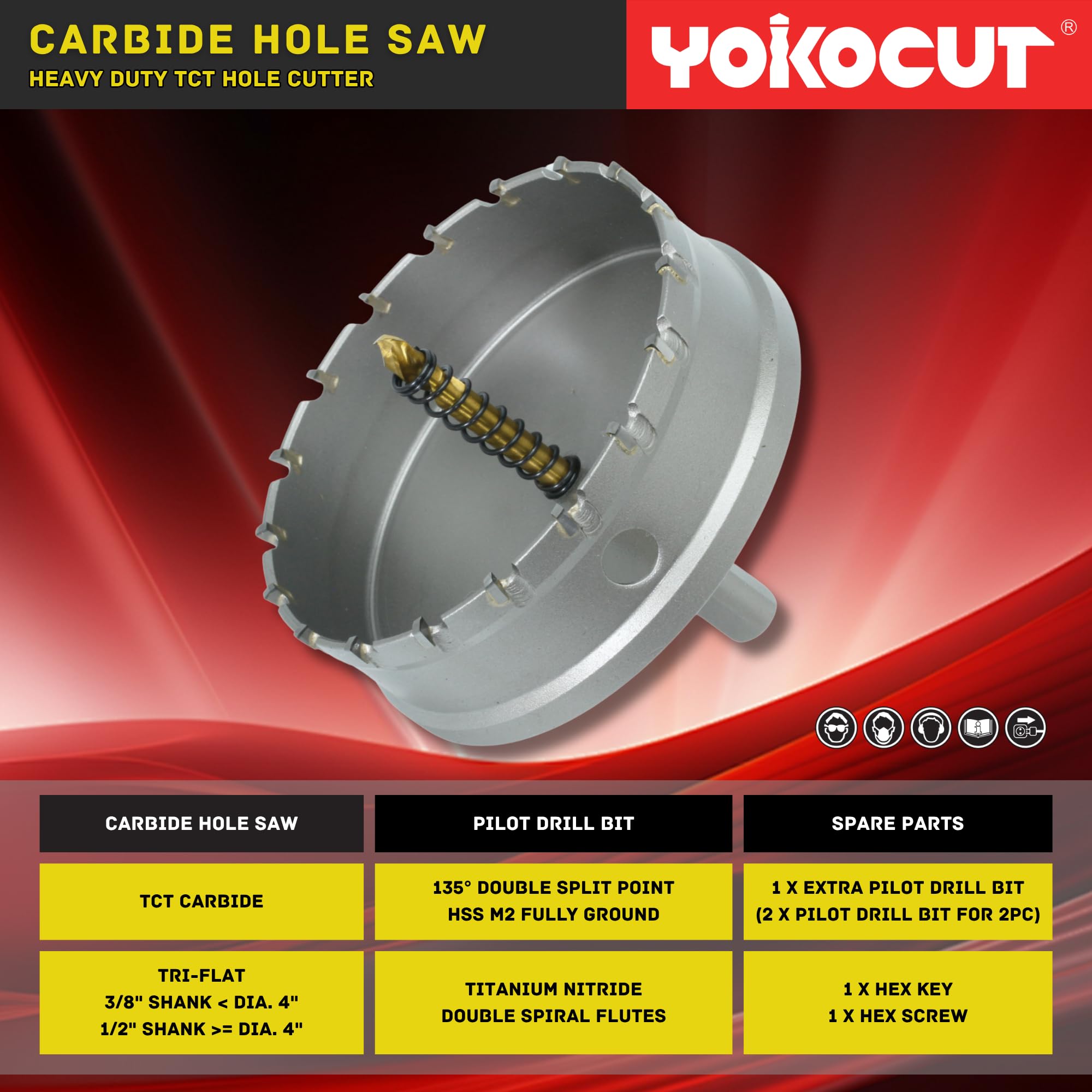 Sega a tazza in carburo da 15,2 cm, fresa a tazza con punta pilota in carburo, sega a tazza TCT per acciaio inossidabile, metallo, ferro, rame, ottone, plastica, legno