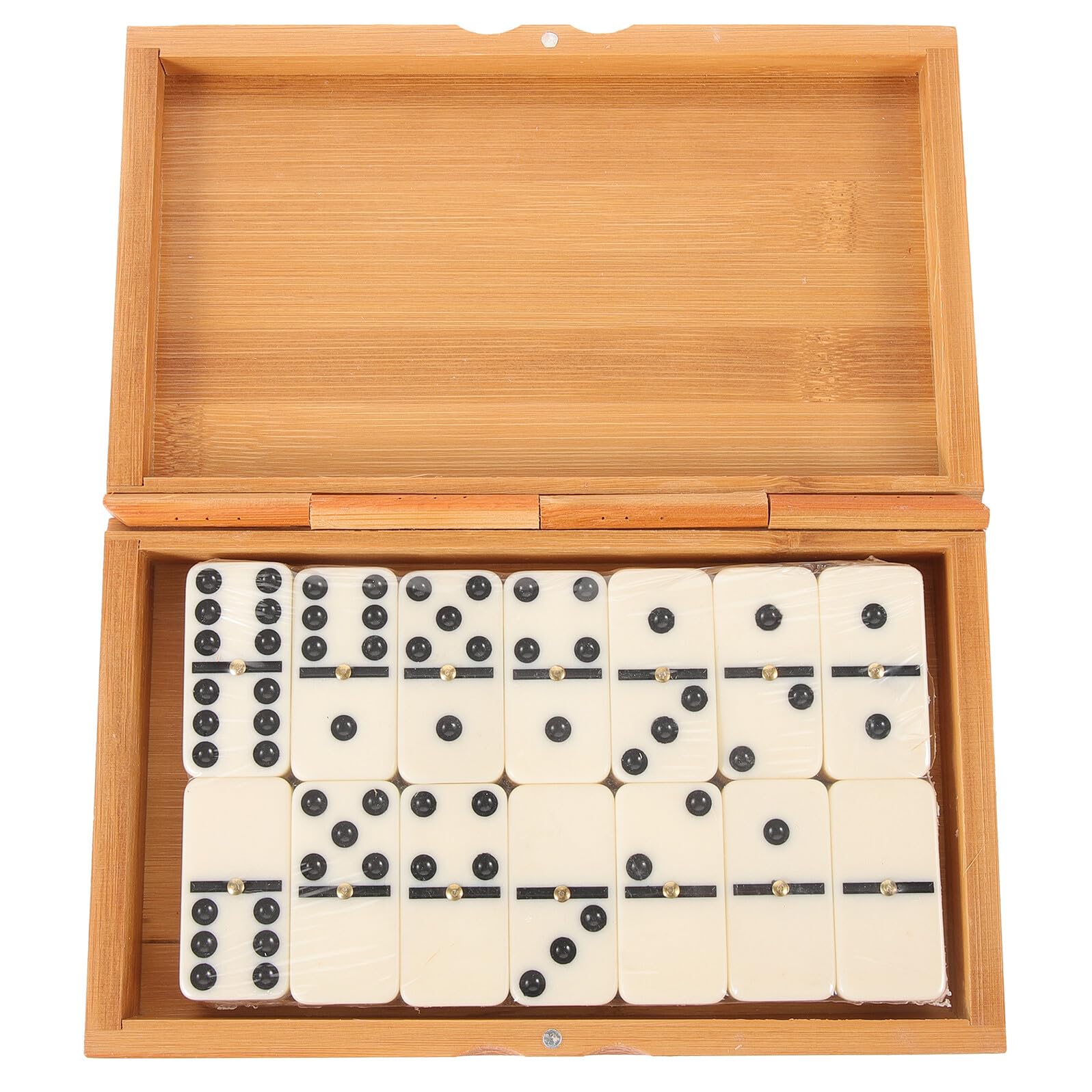 Abaodam Jeu De Dominos en Bois Boîte en Bambou Vintage, Jeu Éducatif pour Tout-Petits Et Famille, Intérieur Moyen, Interaction Sociale Et Divertissement, Coffret Classique Occidental, 1 Set