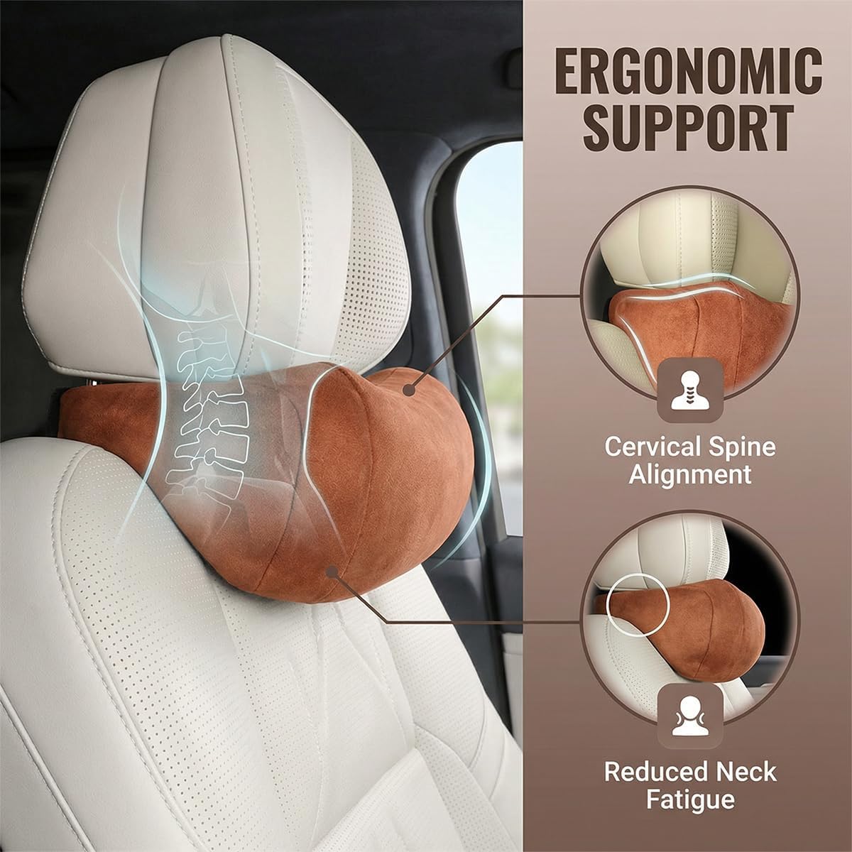 Car Headrest Pillow, Comfortable Suede Vehicle Seat Neck Rest Cushion, Ergonomic Automotive Interior Head Rest Travel Pillow Accessories for Pain Relief, Universal for Most Vehicles (Black)