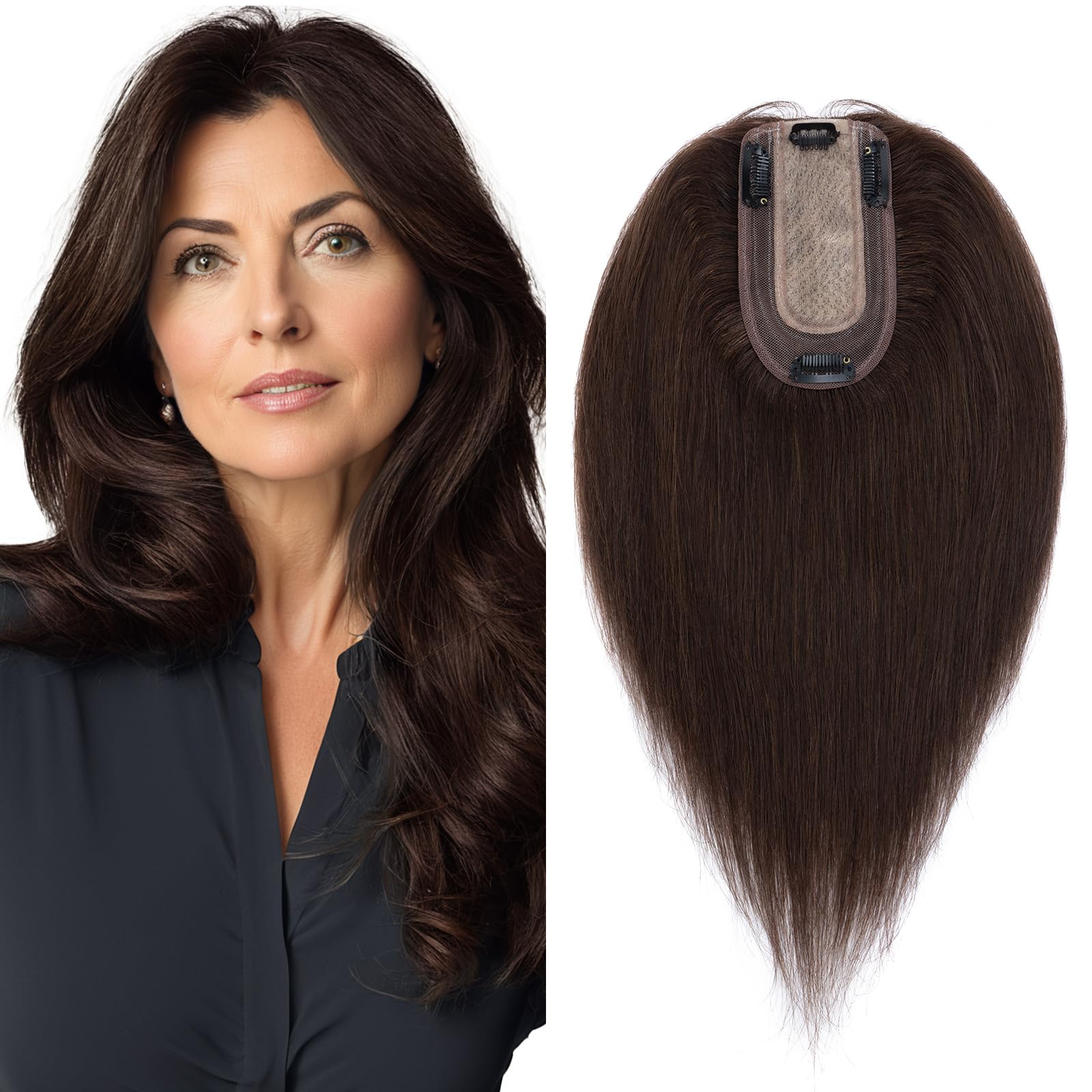Amazon.com : SEGO Real Human Hair Topper for Women, No Bangs 