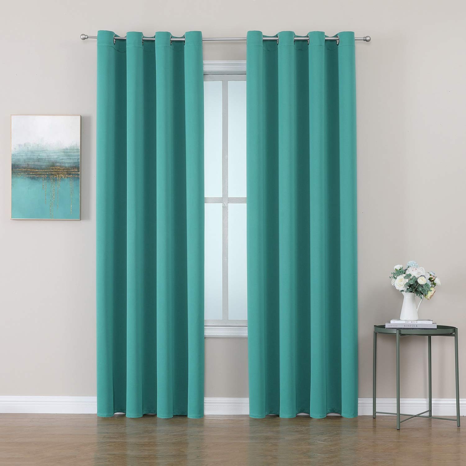 ChrisDowa Blackout Curtains for Bedroom and Living Room 84 Inches Long | 2 Panels Set, Thermal Insulated, Light Blocking, Room Darkening, Grommet, Window Treatment Drapes, Teal, 52 x 84 Inch