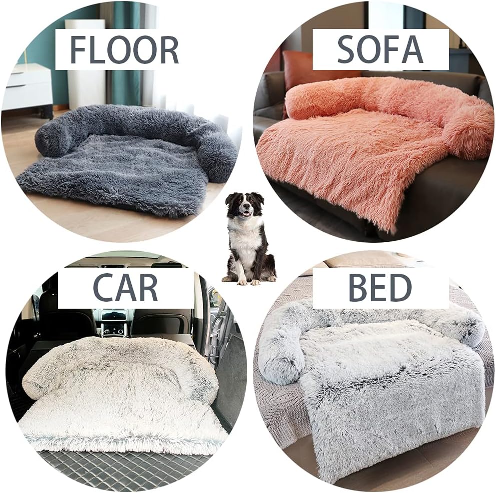 Tinaco Luxurious Calming Dogs/Cats Bed Mats, Washable Removable Couch Cover, Plush Long Fur Mat for Pets, Waterproof Lining, Perfect for Small, Medium and Large Dogs and Cats (Gradient Gray, L) : Pet Supplies