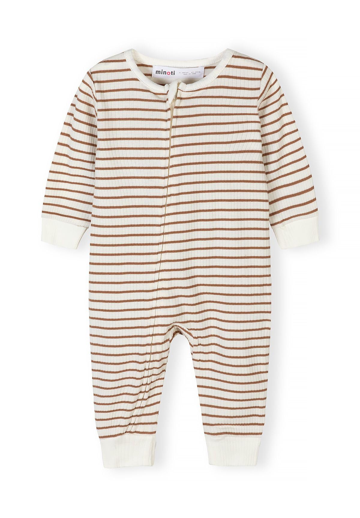 Minoti Jungen Baby Spielanzug 3er Pack 100% Baumwolle - Kinder Bodys mit Reißverschluss - Beige Ripp-Qualität