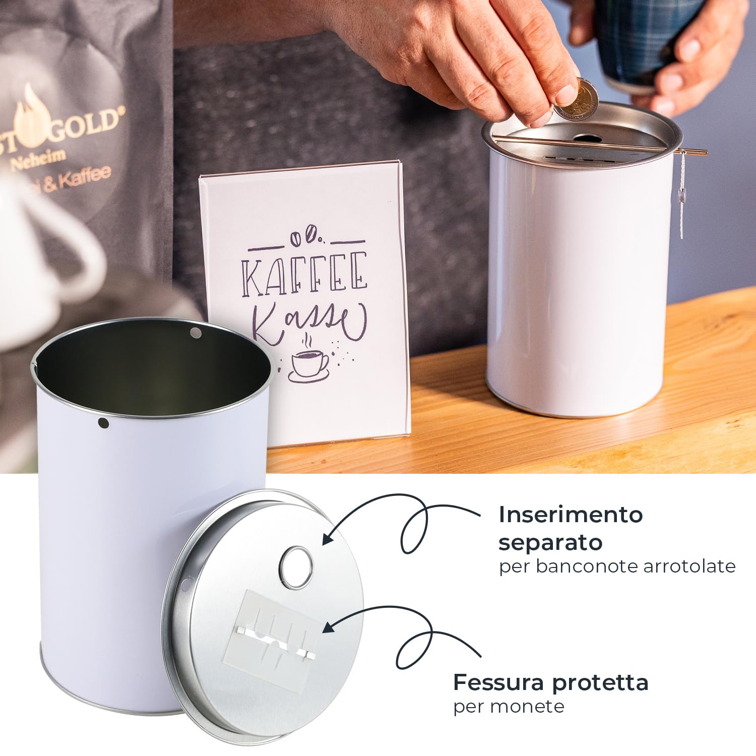 HMF 4600005-07 - 5 scatole per monete, 10 cm di diametro x 14,5 cm, con accessori